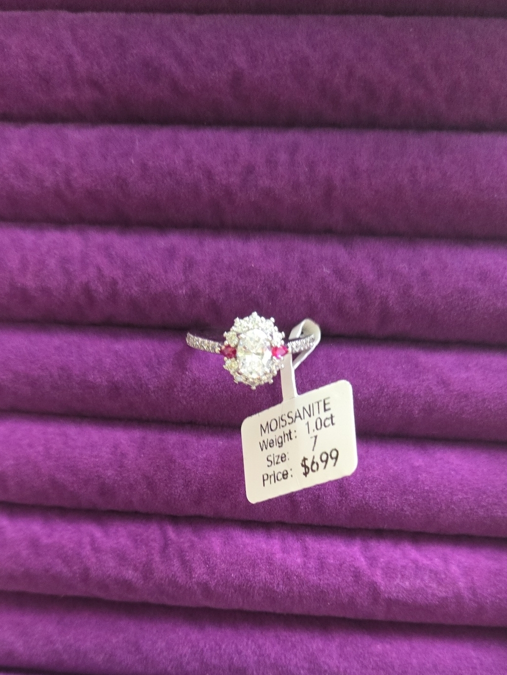 Moissanite Halo Cluster Engagement Ring in White Silver-Tone